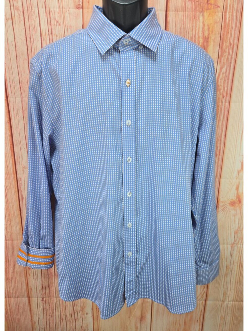 Robert Graham Mens Tailored Fit Blue Check Shirt XXL Contrast Trim